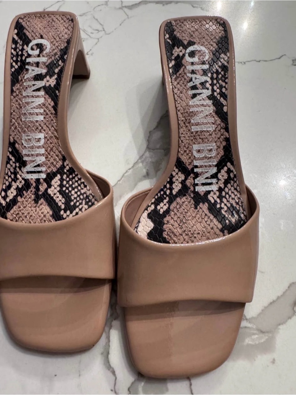 Gianni Bini Taupe Slide Sandals with Snake-Print Insole